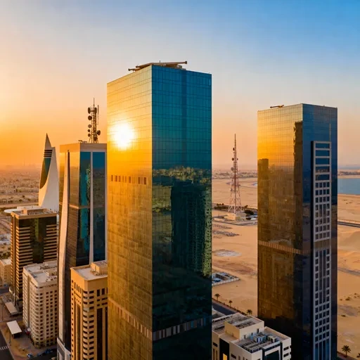 Kuwait skyline with digital connectivity overlay